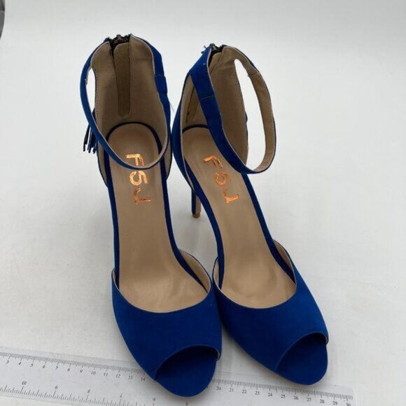 FSJ Women Peep Toe Ankle Strap Heels Sandals Stiletto Chic Fringed Party D'Orsay - Picture 4 of 8